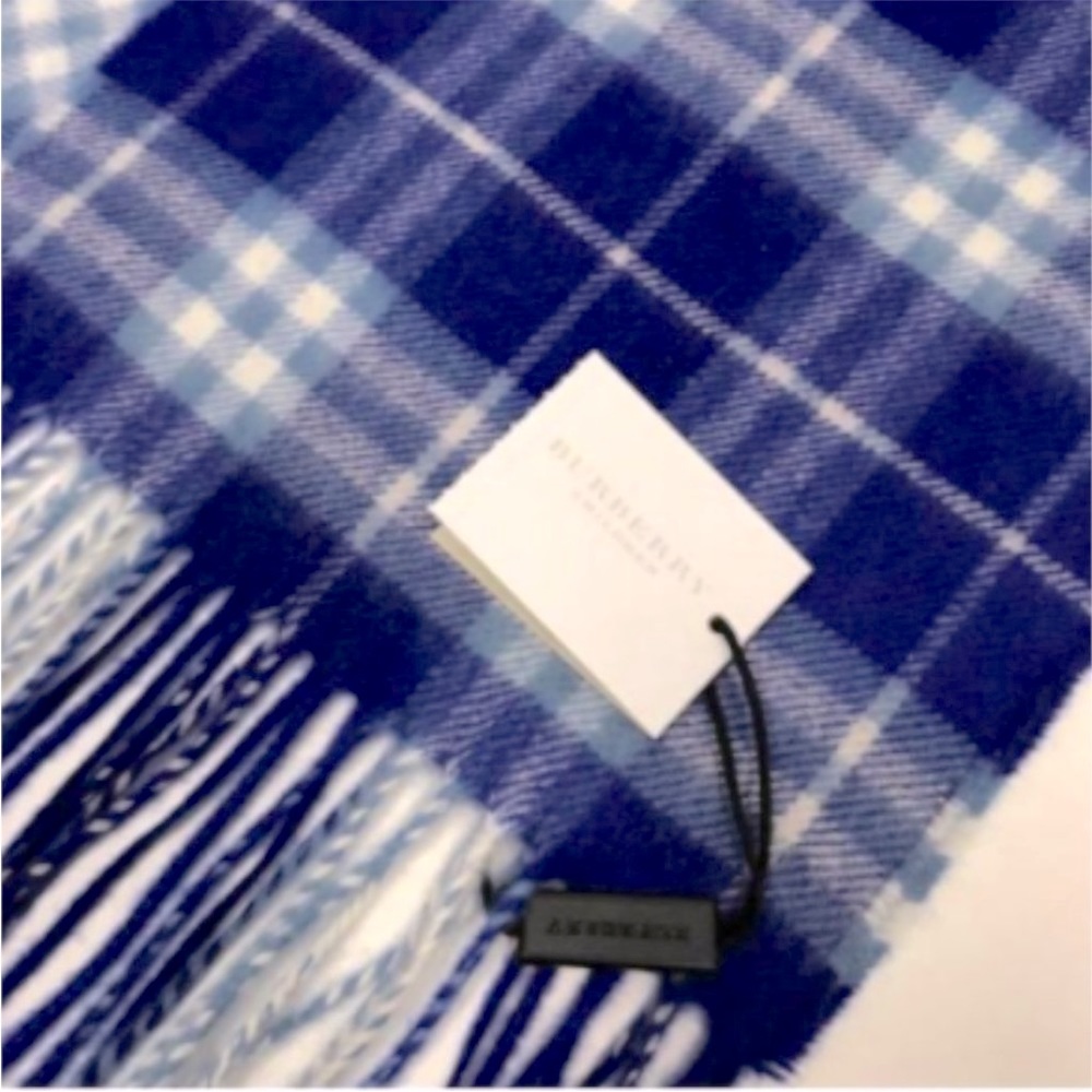 Burberry Bright Lapis Mini Classic Vintage Check Cashmere Scarf